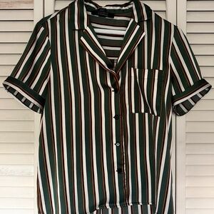 Green Striped Collared Shirt